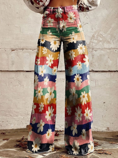 Katherine | Retro Floral Wide-Leg Pants