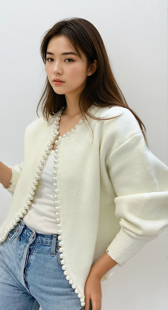 Adari™ | Buttonless cardigan with pearl trim
